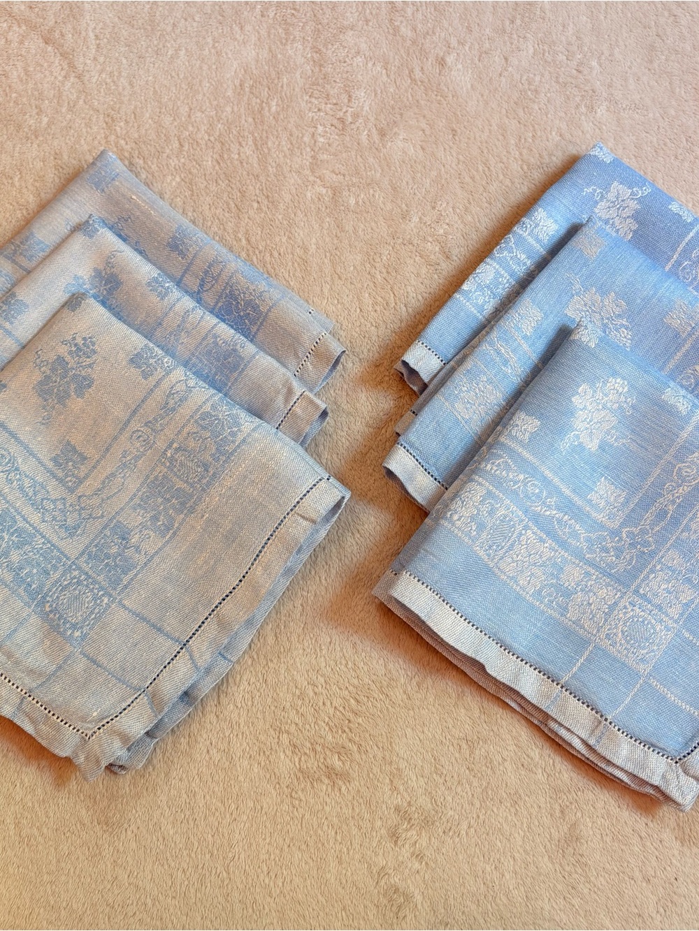 Light Blue Jacquard Linen Napkins Revetsible - Set of 6